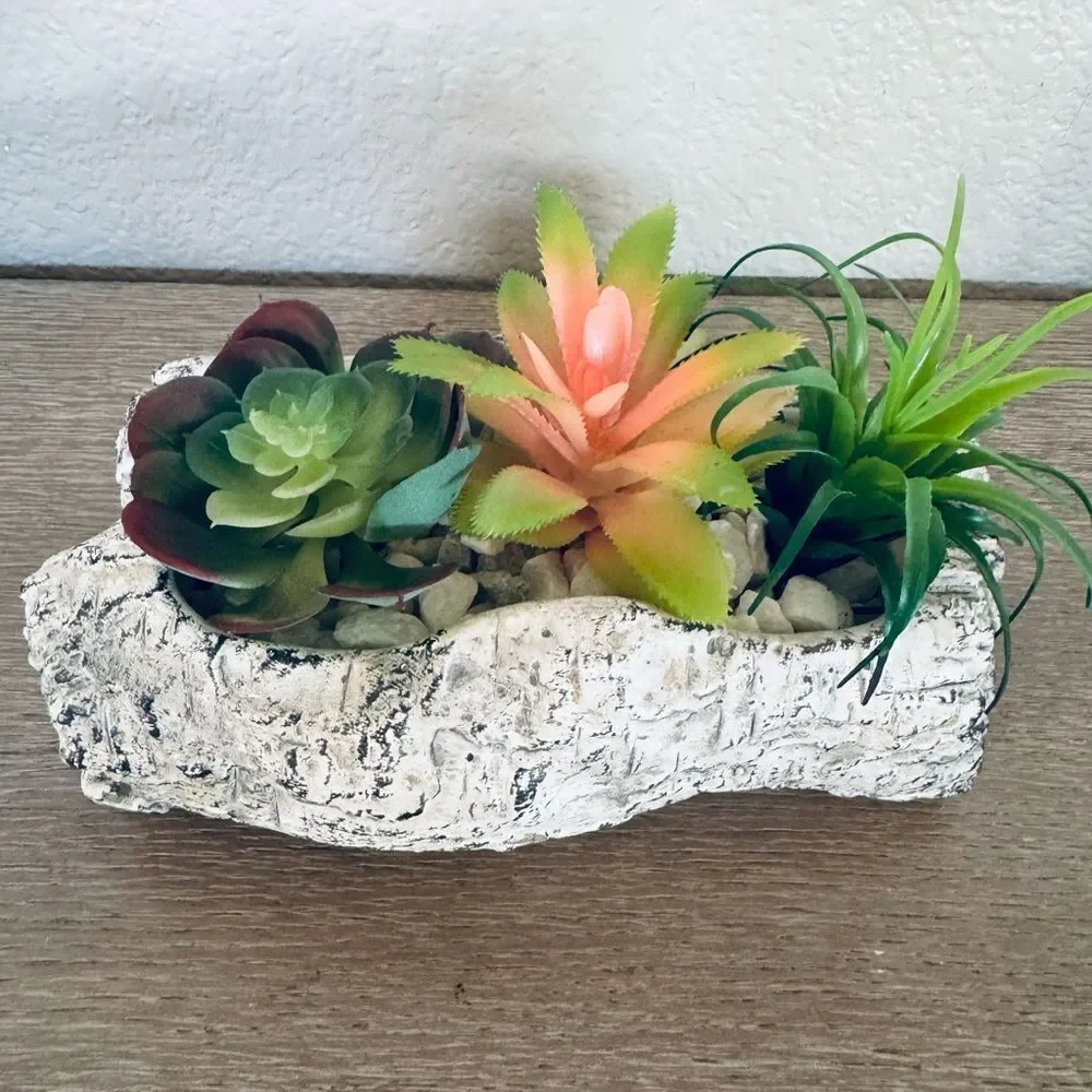 Succulent Stone Log Planter Floral Plant Arrangement